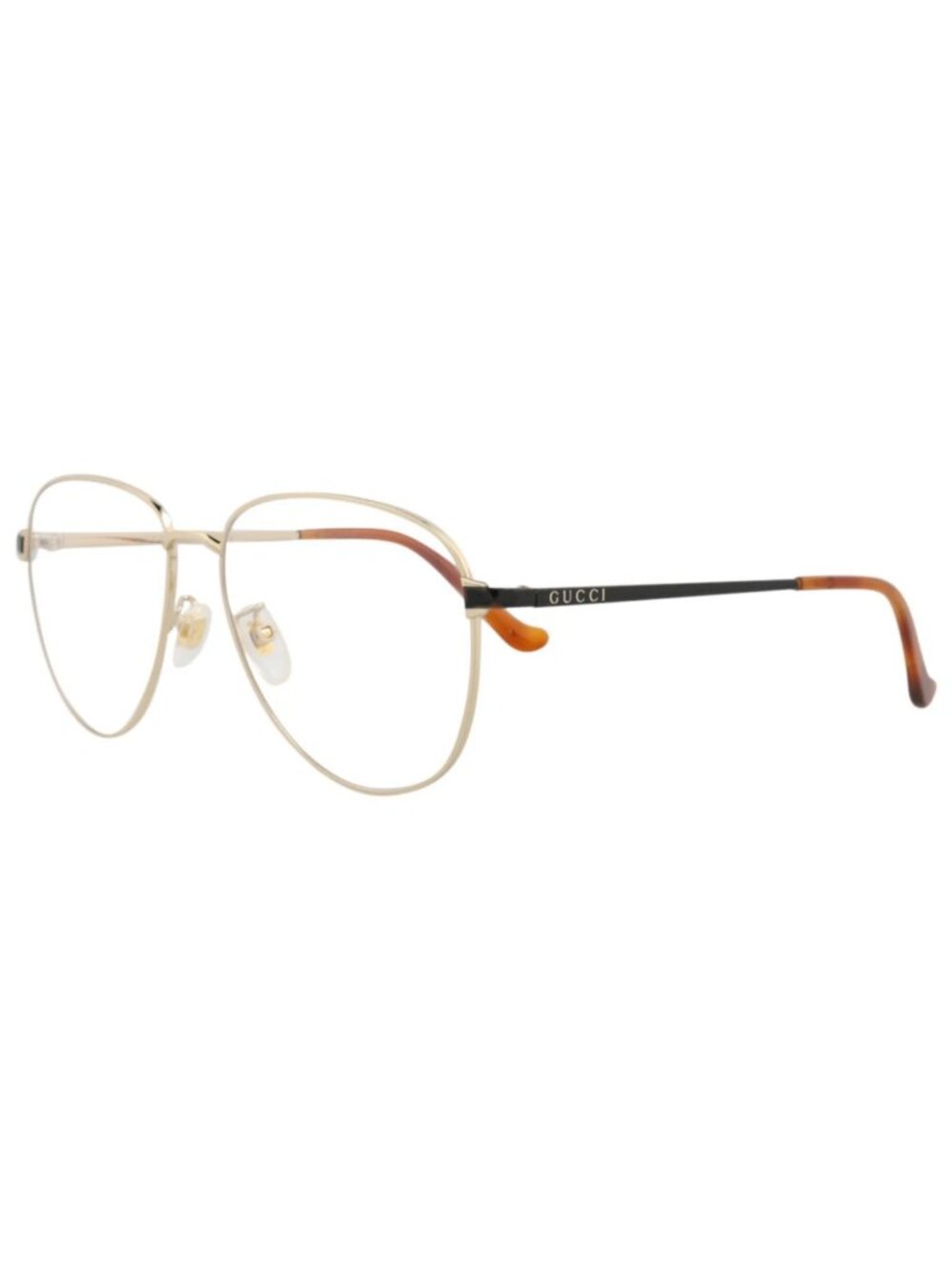 New Gucci Women's Eyeglasses Aviator Metal Frame Mens Gold Black Transparent
